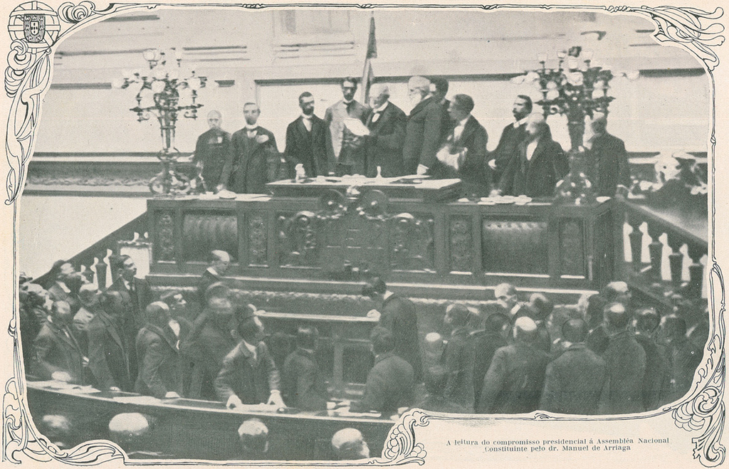 Tomada de posse do 1.º Presidente da República Portuguesa, Manuel de Arriaga. Imagem da Política em Portugal